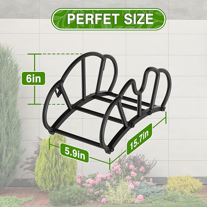 Super Stable Garden Hose Holder Wall Mount, Heavy Duty Water Hose holder Hanger Holds 125-Feet Hose, Metal Hose Storage Reel Rack Organizer for Outside Yard Lawn