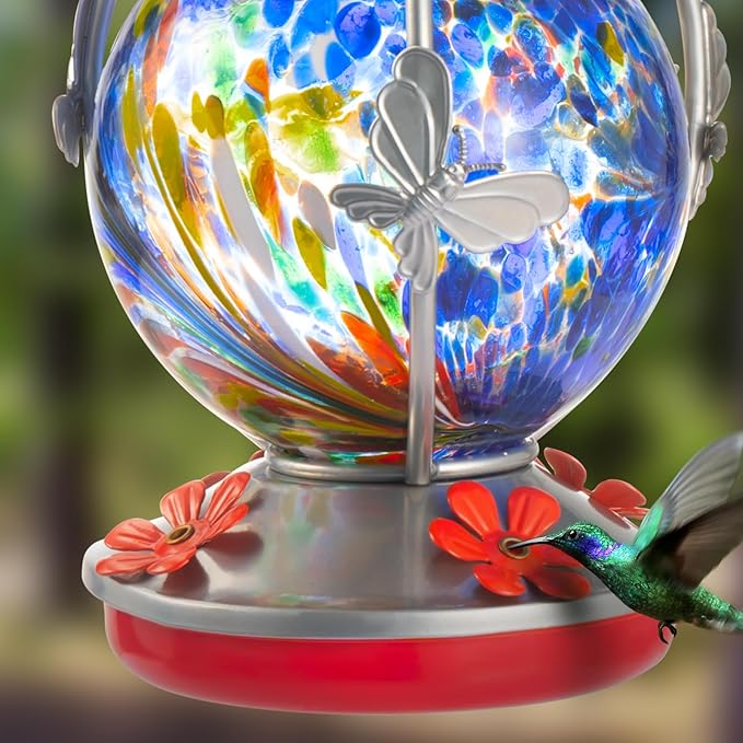 Backyard Expressions Glass Hummingbird Feeder - Purple - Hummingbird Feeders for Outdoors Hanging, Hand Blown Glass Hummingbird Feeder with Spiral Pattern