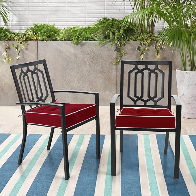 HARBOREST Outdoor Chair Cushions Set of 2, Tufted Patio Chair Cushions with Ties, Square Corner Outdoor Cushions for Patio Furniture, Lawn Chairs, Wicker Chairs, 19" x 19" x 5", Burgundy