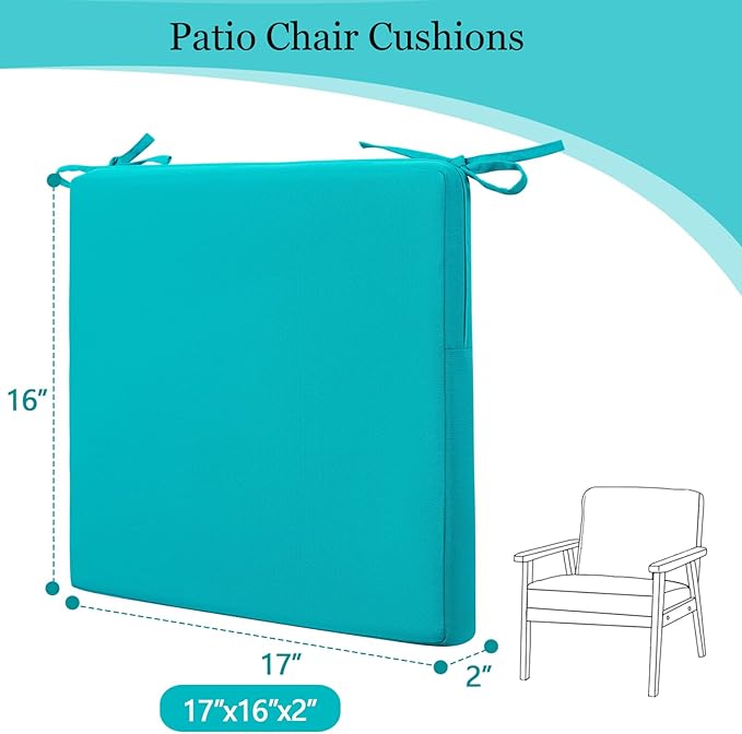 idee-home Outdoor Chair Cushions Set of 4, 17" x 16" Outdoor Seat Cushion Waterproof Patio Furniture with Ties, Dining Chair Pads