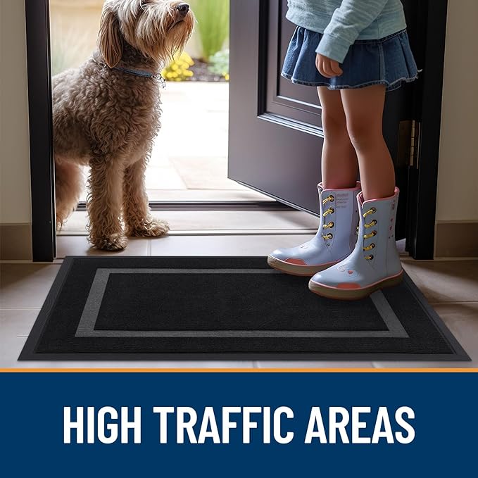 OLANLY Front Door Mat Indoor Outdoor Entrance, Waterproof All-Season, All-Weather Doormat, Sturdy Natural Rubber, Fade Resistant, Low Profile, Easy Clean Patio Porch Entryway Mat, 35x23, Black