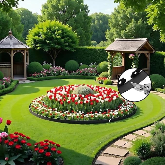 49FT Landscape Edging, 3 Inch Tall Plastic Garden Edging Border, Edging for Landscaping with 75 Pcs Metal Spikes, Flexible Tool-Free Lawn Edging for Flower Bed, Yard, Paving, Pathway