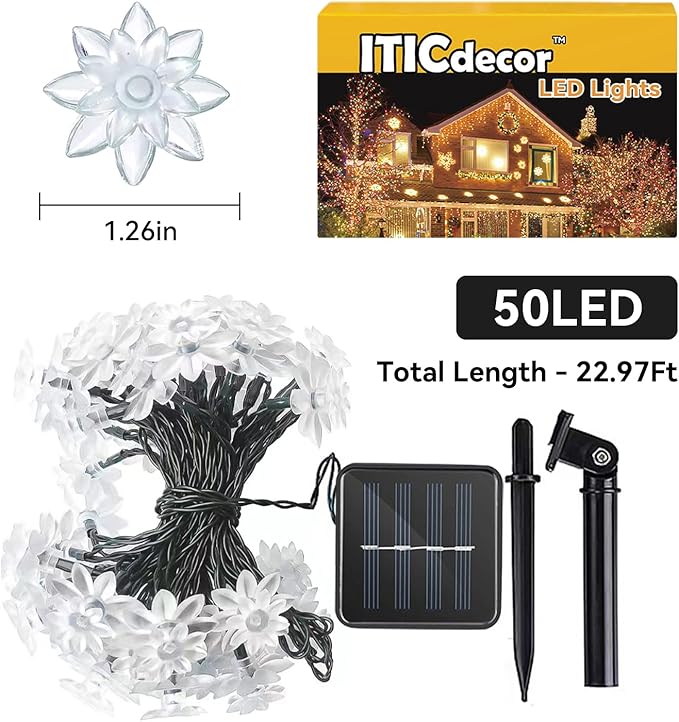ITICdecor Solar Flower String Lights Outdoor Waterproof 50 LED Upgraded Flower Fairy Light for Garden Fence Patio Yard Christmas Tree Lawn Party (Blue)