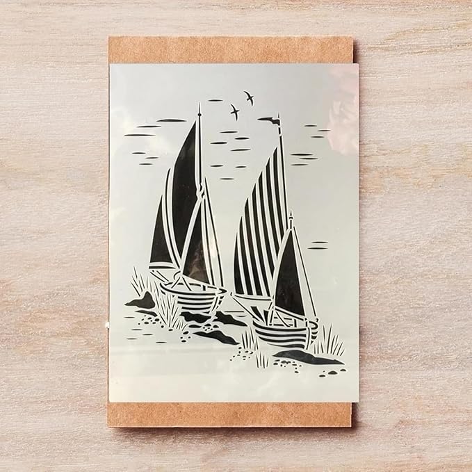 TIAMECH A4 Reusable Sailboat Stencil for Painting - Nautical Navy Sail Seagull Layering Template, DIY Wall Art, Wood Furniture, Scrapbook & Crafts (8.3x11.7inch)