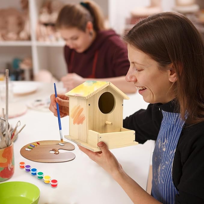 Bird House Kits for Adult, Wooden DIY Birdhouse Kit, Outdoor Woodworking Crafts Freestyle Painting, Arts and Crafts Projects with Paints & Brushes, Hanging Birdhouse for Garden Yard Decor Gifts (2Pcs)