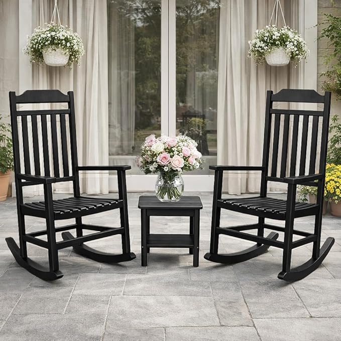 EasyUp Patio Rocking Chair Outdoor,Set of 4,Weather Resistant Poly Resin Oversized Porch Rocker,High Back Smooth Design,Indoor Outdoor Use