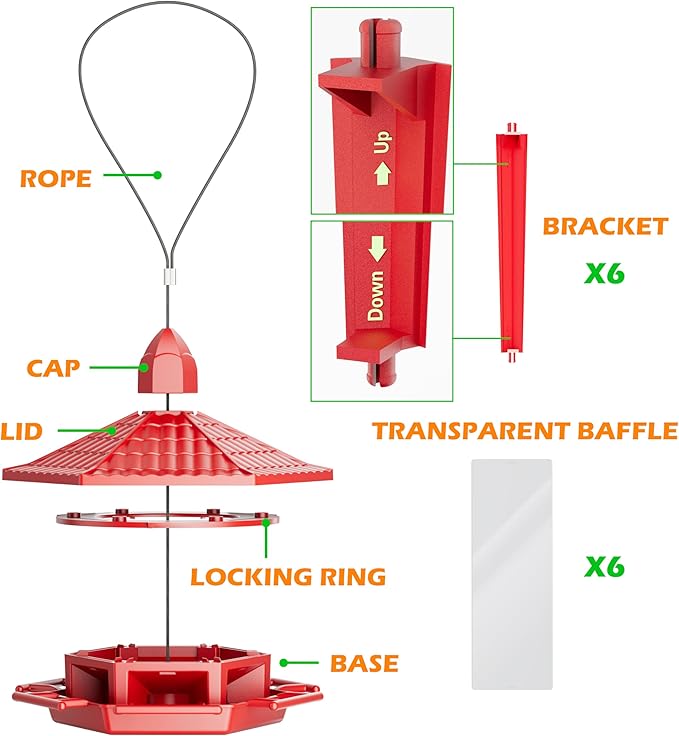 Birdream 2 Pack Bird Feeders for Outdoor Hanging, Retro Pagoda Design Fun Installation Bird Feeder, Attracting Wild Birds Chickadees Goldfinches Cardinals Finches and Sparrows - Red