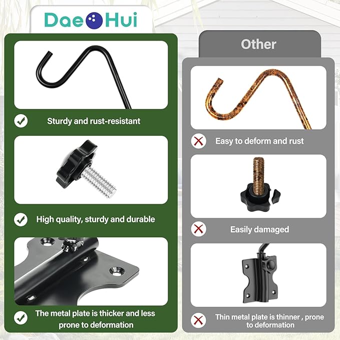 DAEHUI Deck Bird Feeder Hanger with 3in Clamp for Railing 41 Inch Bird Feeder Pole 360 Degree Swivel Plant Hooks for Hanging Baskets Wind Chime Lantern (1 Pack Wall Mounted Hook)