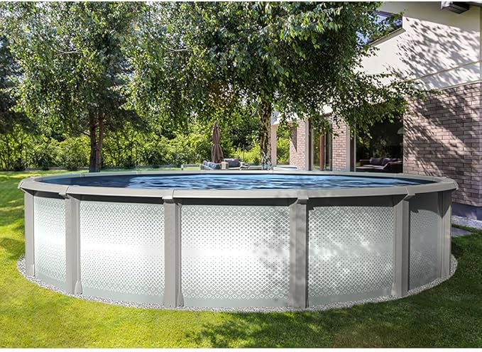 Lake Effect Pools 'Grand Cayman' 27 ft Round Above Ground Swimming Pool | 52 Inch Strong Extruded Resin Components | Bundle Includes: 25 Gauge Overlap Liner & Widemouth Skimmer