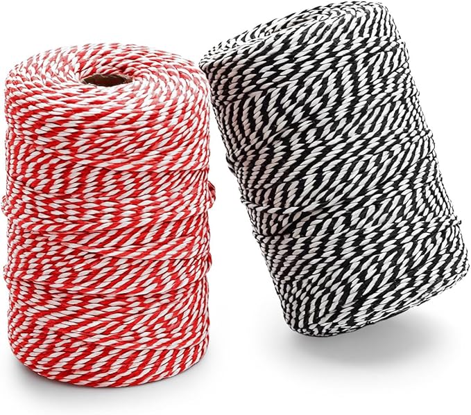 SMART&CASUAL Black and White Cotton Twine, 700 Feet Natural Bakers String for Cooking, Crafts, Gift Wrapping, Butchers, Christmas and Wedding Decor