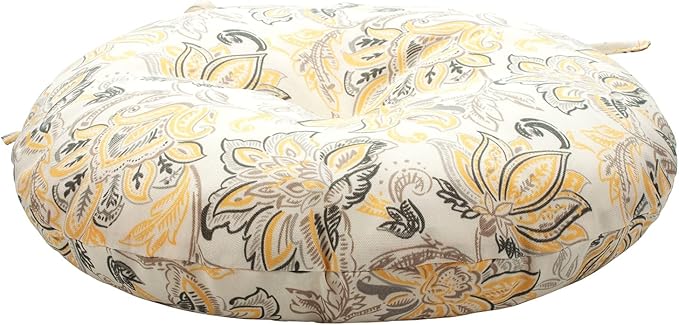 Bistro Chair Cushions 15 inch,Set of 2,Tufted Round Chair Cushions with Ties,15"x15"x4",Water Resistant Round Seat Cushion for Barstool Chairs,Patio Garden Kitchen Outdoor Furniture(Yellow Flower)