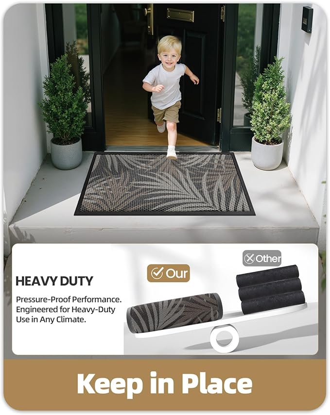 Color&Geometry Small Outdoor Mats with Leaf Design for Front Door All Weather, 17"x30" Non Slip Outside Door Mats, Dirt Trapping Waterproof Doormat Outdoor Entrance