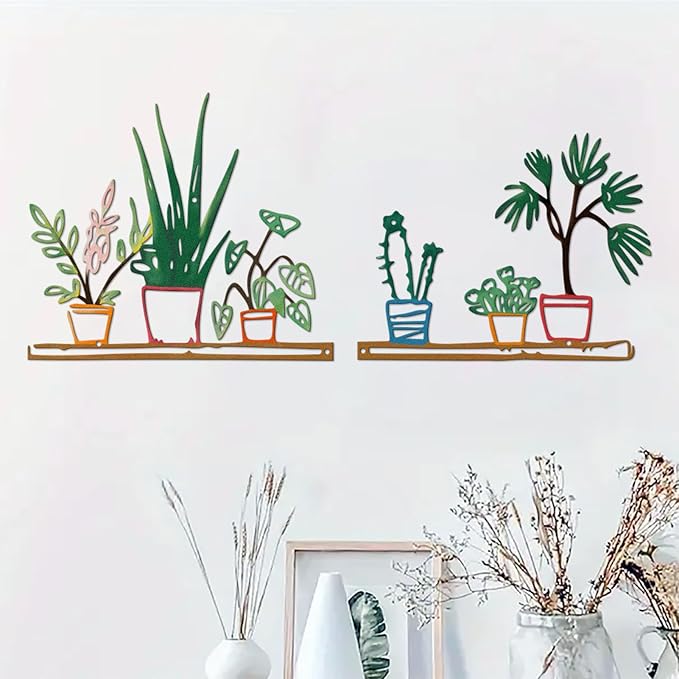 DUOOLN Metal Flowers Wall Art Decor, Minimalism Flower in Vase Hanging Iron Wall Decoration, Modern Plant Potted Wall Art Sculpture Sign, Home Bedroom Bathroom Outdoor Indoor Kitchen - Color 2