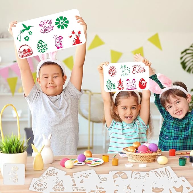 Augshy Easter Stencils, 56 Pack Holiday Stencils Easter Painting Stencils Set for Scrapbooking Drawing Wall Floor Decor DIY Rock Painting Art Projects (3 Inch)