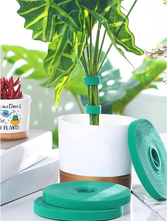 65.6 Ft Plant Ties Garden Tape, Reusable Adjustable Plant Clips for Climbing Plants, Green Nylon Self Adhesive Plant Twist Tie Strap to Support Gardening Plants