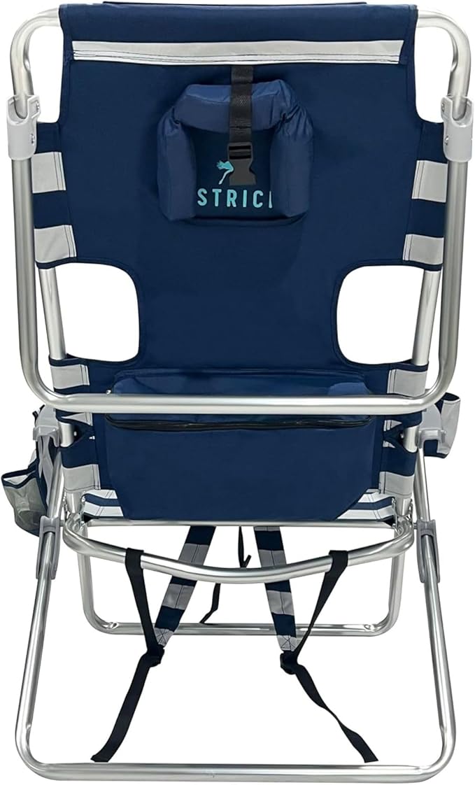 Ostrich Deltess 3N1 Portable Tanning Chair, Reclining Outdoor Lounger, and Cooler Bag, Lightweight and Adjustable, Striped Blue and White