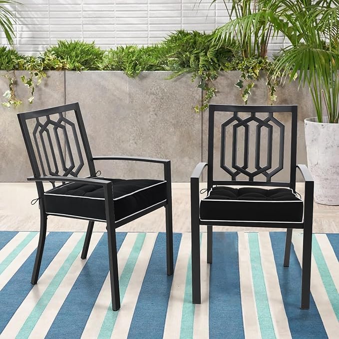 HARBOREST Outdoor Chair Cushions Set of 2, Tufted Patio Chair Cushions with Ties, Square Corner Outdoor Cushions for Patio Furniture, Lawn Chairs, Wicker Chairs, 19" x 19" x 5", Black