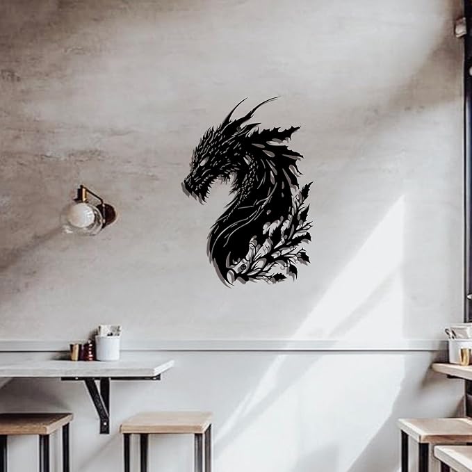 LIYAOLI 3D Dragon Wall Art Decor - Black Metal Dragon Head Sculpture for Men Cave, Western Room Decor - Unique Fantasy Gifts for Medieval Decorations, Bedroom & Living Room