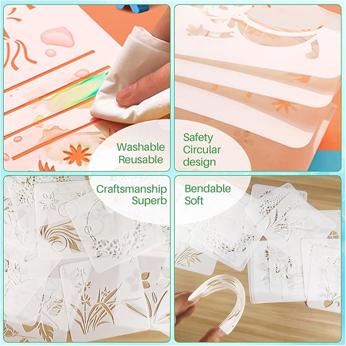 Stencils for Painting, 64pcs 3 Inch Stencils for Crafts Reusable Rock Painting Stencils Plastic Reusable Stencils for Painting on Wood Wall Tile Home Decor