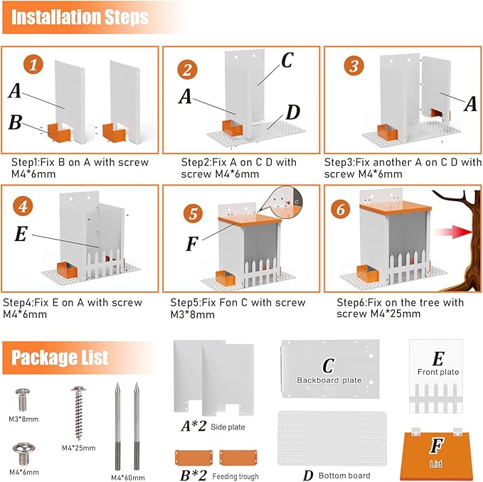 Metal Squirrel Feeders for Outside,Hanging Squirrel Box and Window Squirrel Feeder with Corn Cob Holder for Squirrel, Chipmunks (Orange)