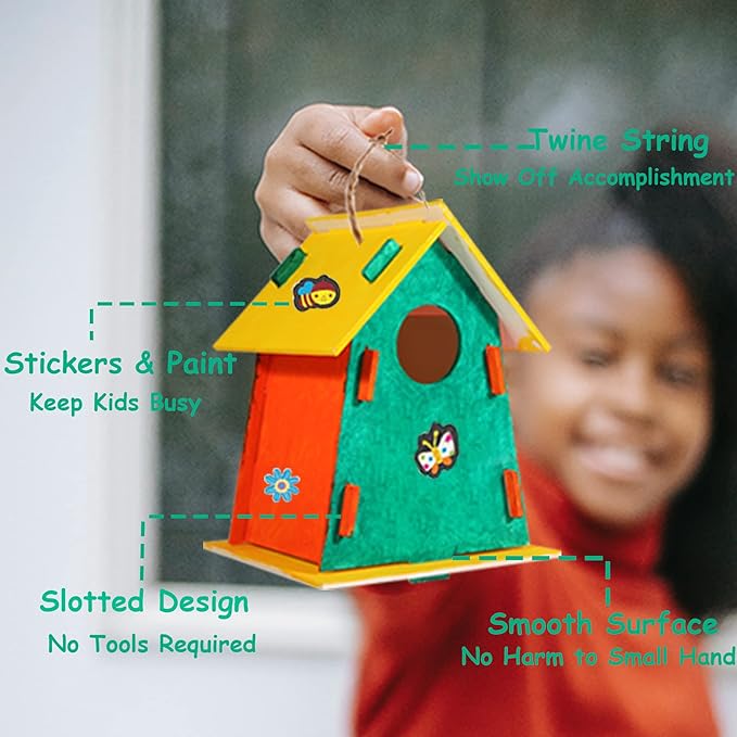 12 Pack Large DIY Bird Houses Kits for Kids, Kids Craft Kits Wood Houses for DIY Crafts Class Party, 12 Birdhouse Kits with 12 Paint Strips & Paintbrushes & Stickers for Children to Build & Paint (12)