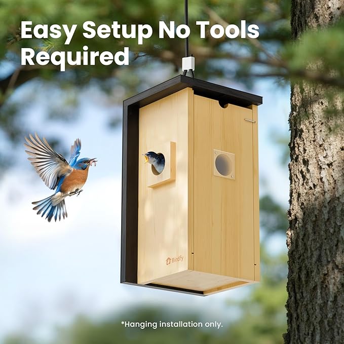 Birdfy Bird House with Camera Inside with Iron Guard, AI Identify & Nest Story, 1080P HD & Night Vision for Bluebird Finch Swallow Wren Chickadee Nesting Watching, Auto Detect & Notify