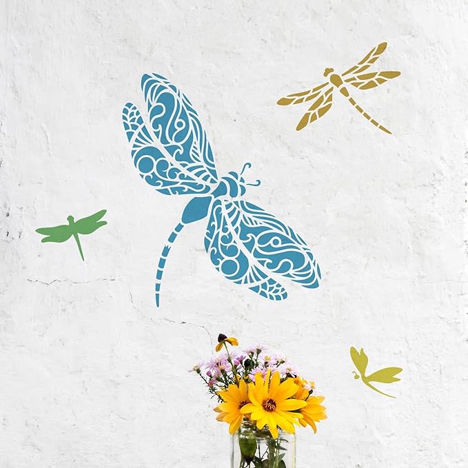 FINGERINSPIRE Dragonfly Stencils 11.8x11.8 inch DIY Garden Fence Stencils Plastic Summer Camp Dragonfly Pattern Stencil Reusable Large Decor Template for Painting on Wood Floor Wall