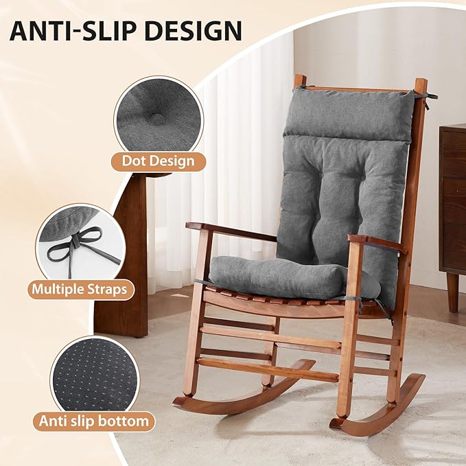 Rocking Chair Cushions Outdoor & Indoor, Patio Glide Porch Outdoor Rocking Chair Cushions Set of 2 with Ties, Seat & Back Cushion for Rocker