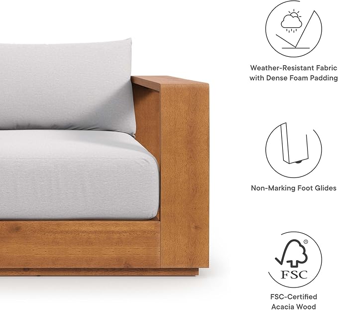 Modway Tahoe Acacia Wood Outdoor Patio Chair in Natural Light Gray with Weather-Resistant Cushions - Ideal as Club Chair or Outdoor Dining Chair