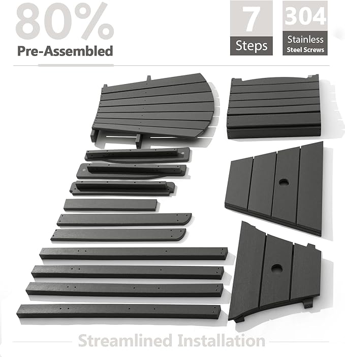 PASAMIC Tall Adirondack Chairs Set of 4, All-Weather HDPE Patio Chairs with Double Connecting Trays, Bar Height Heavy-Duty Outdoor Chairs for Garden, Backyard, Balcony, Dark Gray