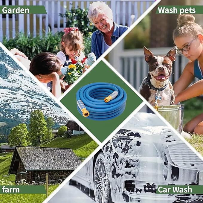Heavy Duty Premium Garden Hose 50ft x 5/8", 300PSI Working, 1000PSI Burst, Hybrid Rubber Water Hose with Transparent Swivel Handle - Hot/Cold Water - Five Layered Braiding with Brass fittings (Blue)