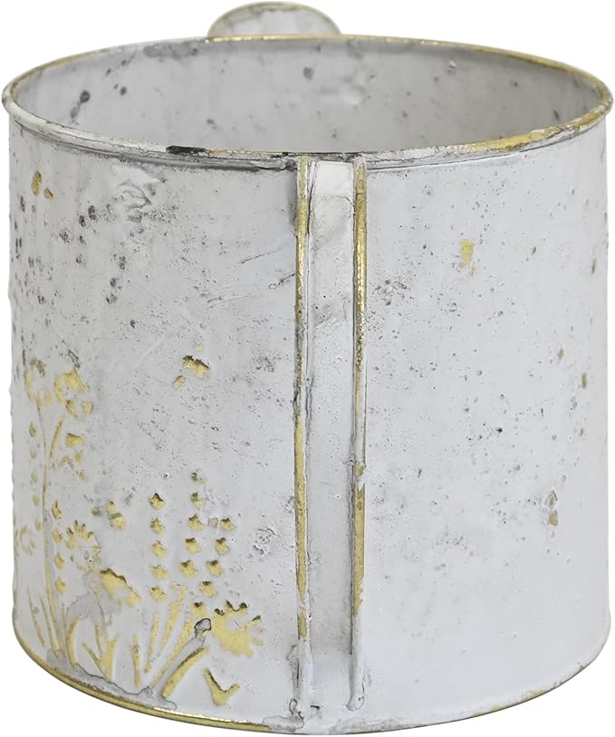 Vintage Metal Watering Can Planter with Embossed Floral - Distressed White Decorative Watering Pot for Indoor/Outdoor Flowers, Succulents & Herbs, Rustic Home Decor Accent