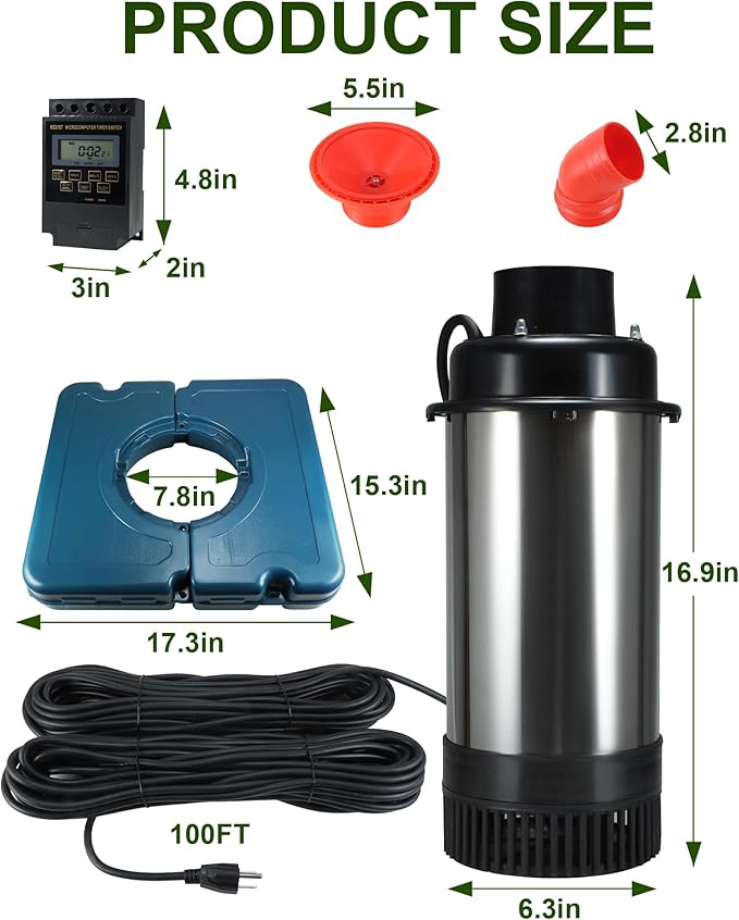 Pond Fountain Aerator, AS2 1HP 750W 15000GPH 110V High Flow Floating Water Fountain Pump With 100ft Power Cord, Stainless Steel Body Aerating Fountains Cascade for Large Small Pond Lake