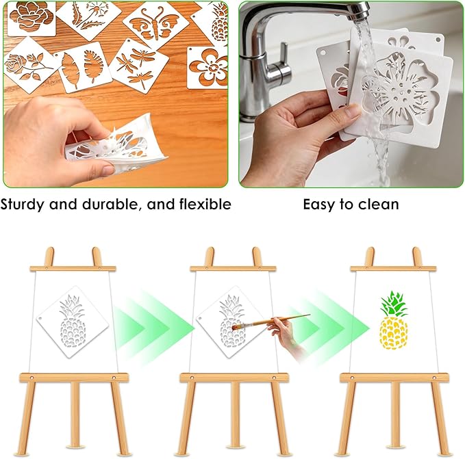 50 Pcs Large Flower Stencils for Painting, 3.94 X 3.94 Inch Flower Stencils for Crafts Reusable, Wood and Wall Stencils for Painting Large Pattern, DIY Templates Holiday Wall Paper (J)