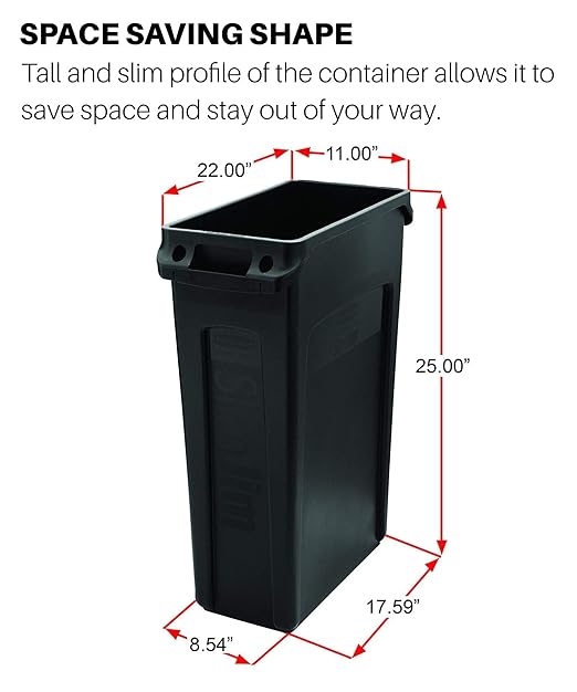 Rubbermaid Commercial Products Slim Jim Trash/Garbage Can with Venting Channels, 16-Gallon, Green, for Kitchen/Office/Workspace, Pack of 4