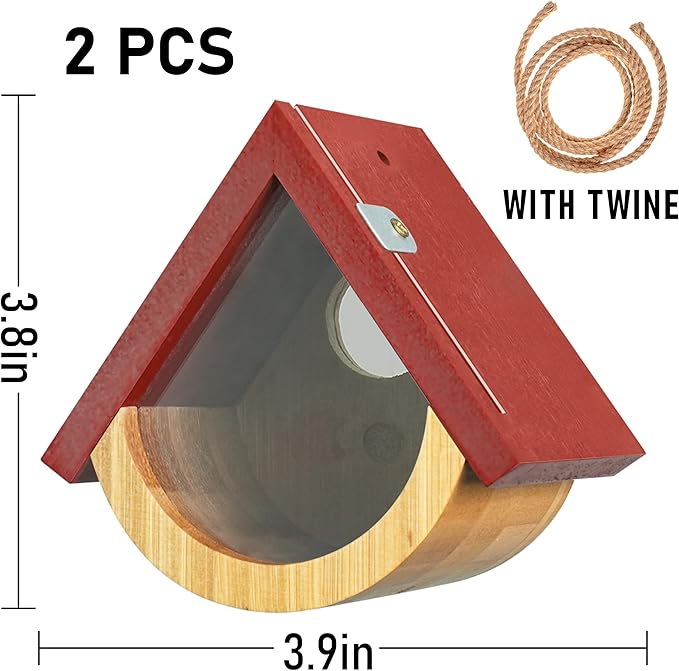 2 Pack Hummingbird House, Window View Wooden Bird Houses for Outside Hummingbird Houses for Nesting, Hanging Chickadee House for Indoor Outdoor with Hemp Ropes