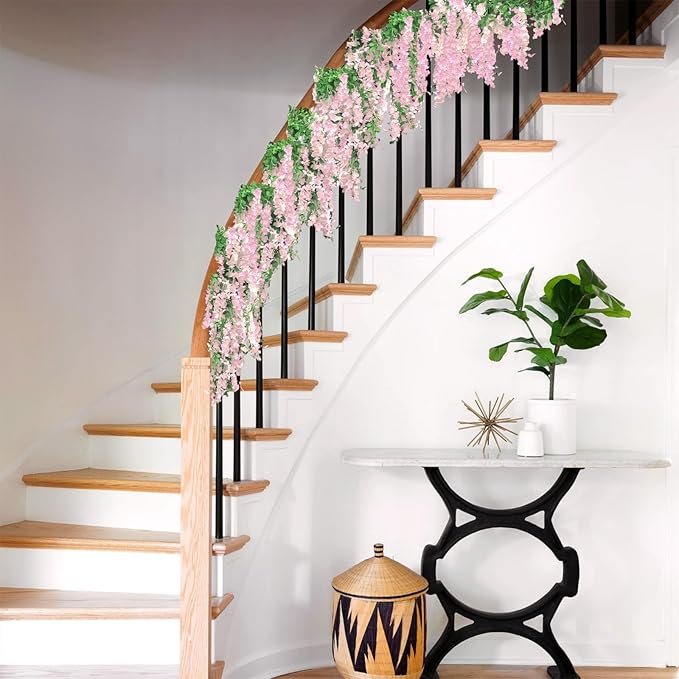 Findosom Wisteria Artificial Flowers Garland, 10Pcs Total 72FT Pink Wisteria Hanging Flowers, Flower Garland Decorations for Home Garden Outdoor Ceremony Wedding Arch Decoration
