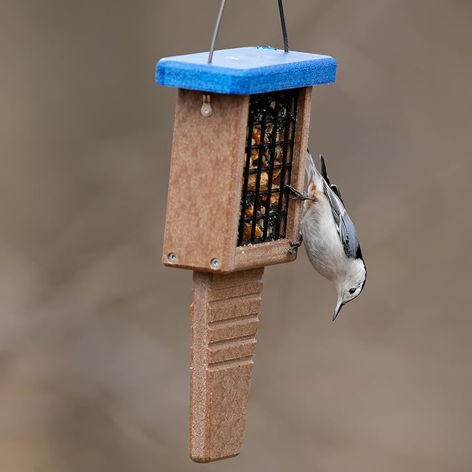 Kingsyard Recycled Plastic Suet Feeder, Tail Prop Suet Feeder for Outside Hanging, Sturdy & Durable, Great for Woodpecker & Clinging Birds, Green