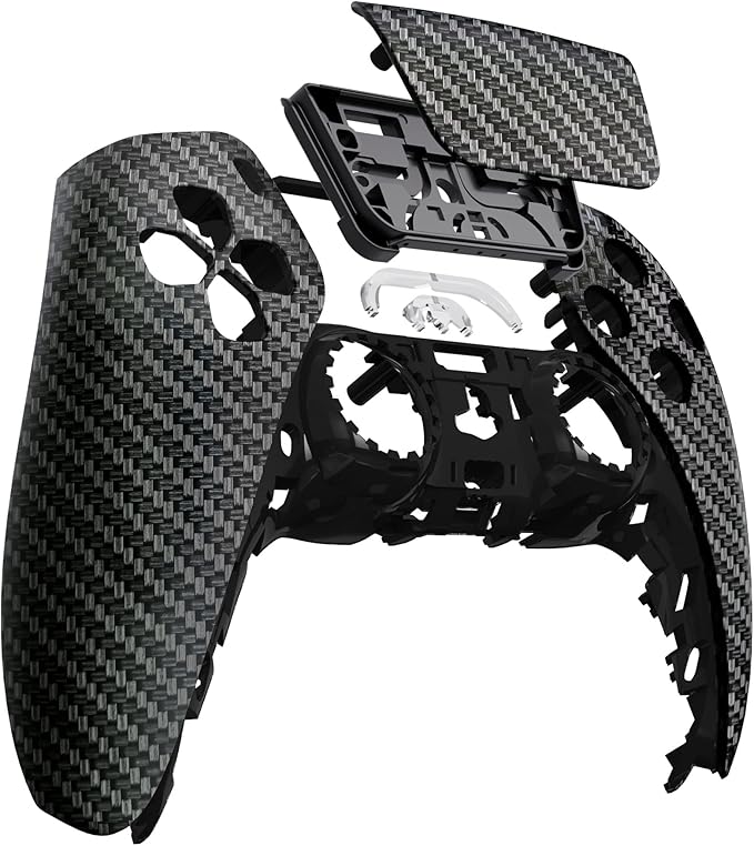 eXtremeRate Black Silver Carbon Fiber Pattern Touchpad Front Top Shell Compatible with ps5 Controller BDM-010 020 030 040 050, Replacement Shell & Touch Pad Cover Compatible with ps5 Controller