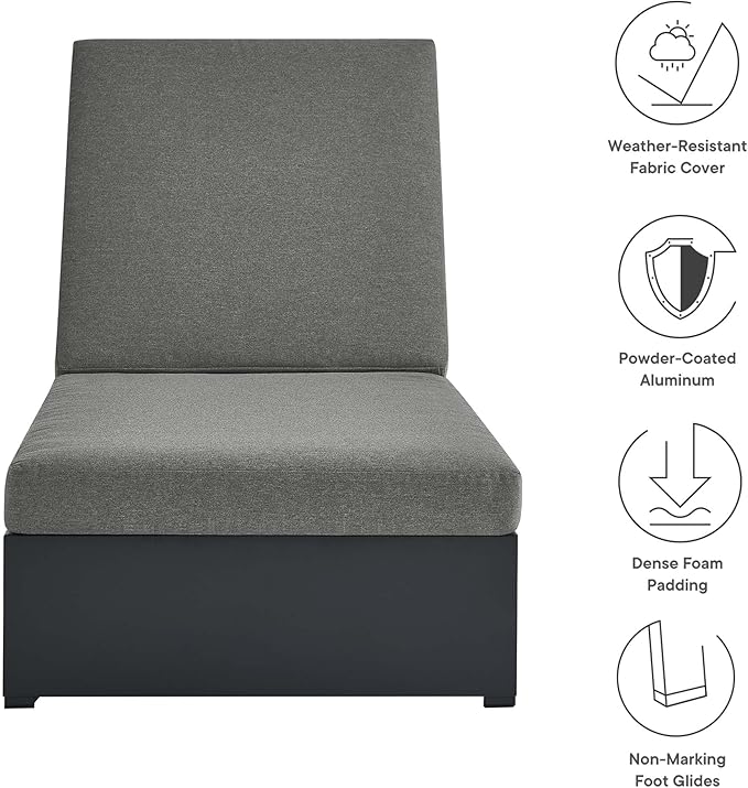 Modway Tahoe Aluminum Outdoor Chaise Lounge in Gray Charcoal with Weather-Resistant Cushions, Perfect Patio Sunbed or Recliner Chair for Pool Furniture