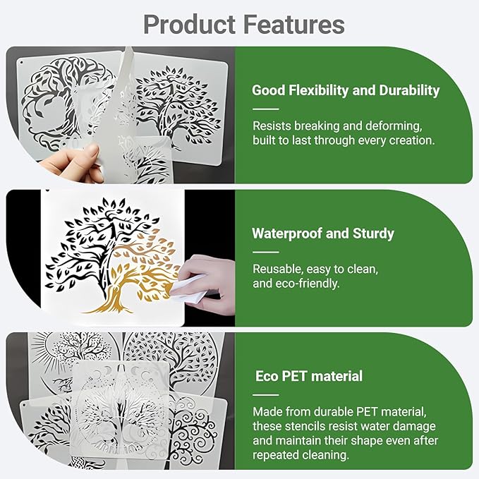 16 PCS Tree Stencils for Painting, Stencils for Crafts Reusable 6 x 6 Inch Tree of Life Templates for Wood Signs Journals Canvas and Spiritual Decor