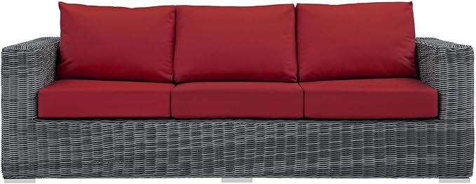 Modway Summon Wicker Rattan Outdoor Patio Sunbrella Sofa in Canvas Red