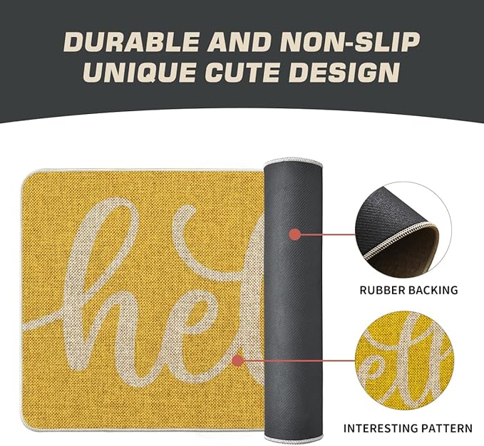 Artoid Mode Yellow Hello Spring Doormat, Summer Home Decor Low-Profile Switch Rug Door Mat Floor Mat for Indoor Outdoor 17x29 Inch