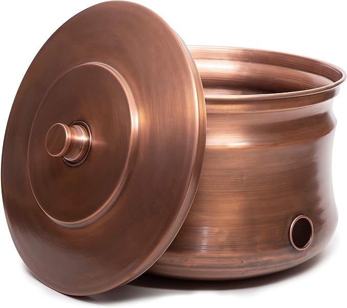 BIRDROCK HOME Water Hose Holder - Decorative Metal Pot, Indoor or Outdoor, Garden Storage Organizer, Patio Portable Bucket - Antique Copper, Holds up to 200ft Hoses, Large with Lid