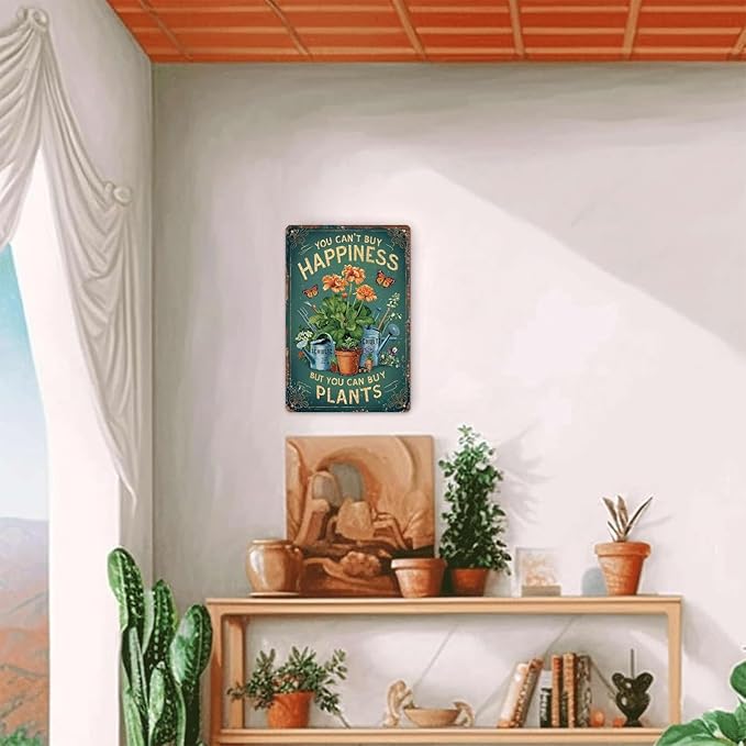 Gardening Gifts Vintage Garden Sign You Can't Buy Happiness But You Can Buy Plants Mental Signs for Outside Tin Sign for Greenhouse Bedroom Outdoor Yard Backyard Home Garden Art,8x12inch