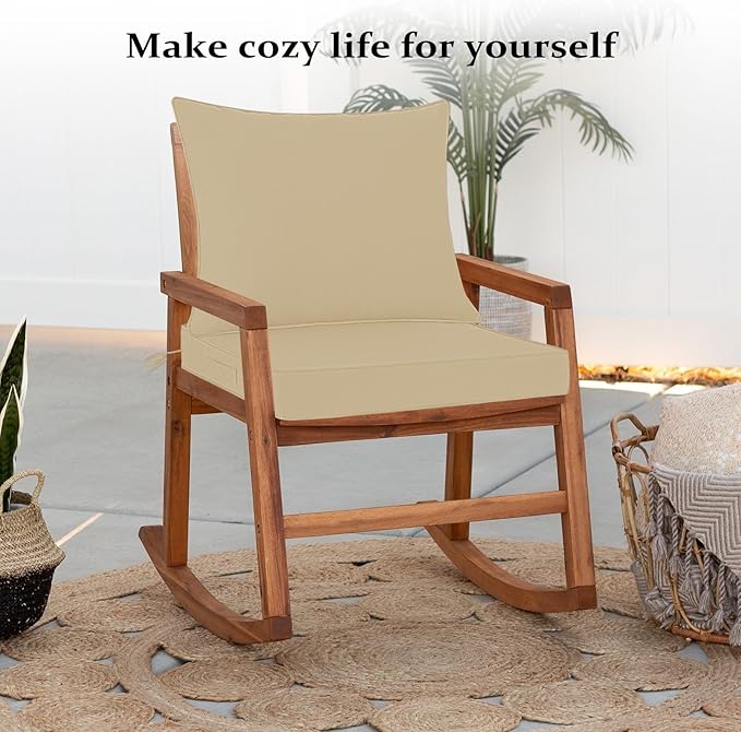 Cozyide Outdoor Chair Cushions 24x24, Washable Patio Furniture Cushions with Removable Cover, Waterproof Outdoor Deep Seat Cushion Set with Non-Slip Ties and Handle, Khaki
