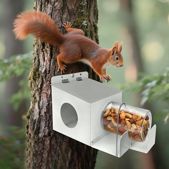 Metal Squirrel Feeder, Hanging Squirrel Feeders for Outside, Heavy-Duty Rust-Resistant Picnic Table with Anti-Bird Design - Fits Corn, Peanuts, Seeds - Stronger Than Wooden Feeders