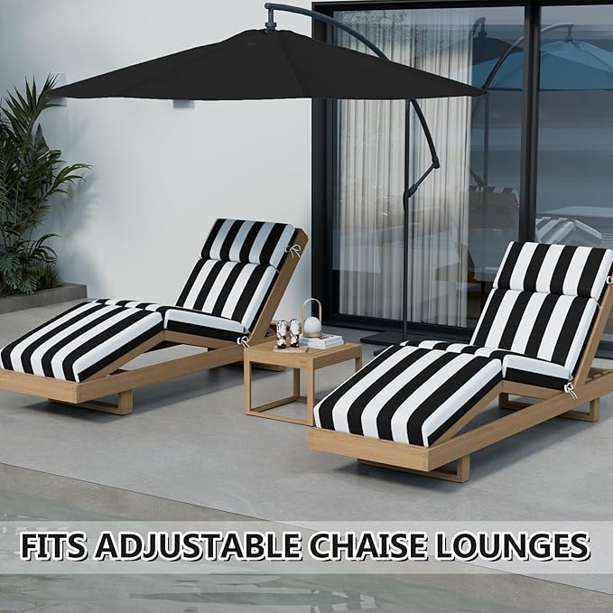 2 Pcs Chaise Lounge Cushions Outdoor, 72 x 21 x 4 Inch Lounge Chair Cushions for Outdoor Furniture - Waterproof Lounge Patio Replacement Cushion, 4In Fade-Resistant ThickPatio Chaise Lounge Cushion
