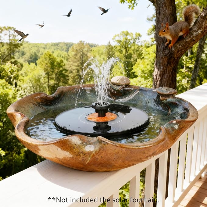 Ceramic Bird Bath and Feeder, Heavy Duty 12.5-Inch Ground Feeding Bowl, Wildlife Water Station for Squirrel Rabbit Bird Bee - Garden, Yard, Balcony Décor