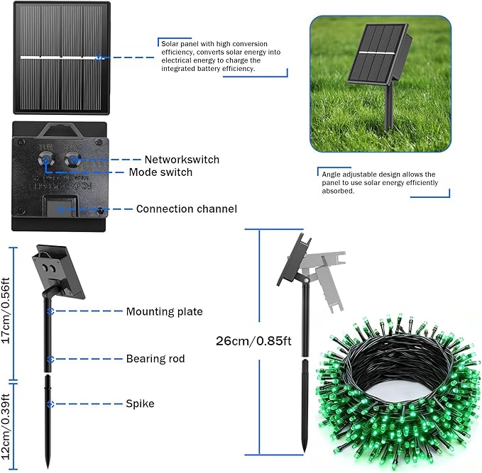 SOLARBABY 4 Pack Solar Christmas Lights Outdoor,Total 146Ft 400 LED Solar String Lights Outdoor with 8 Modes,Waterproof Green Fairy Light for Outside Garden Patio Yard Xmas Tree Christmas Decoration